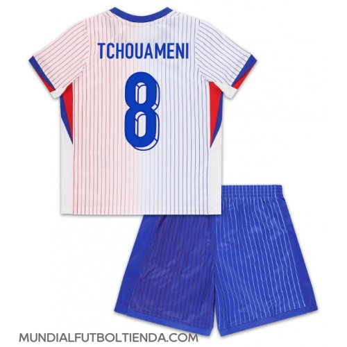 Camiseta Francia Aurelien Tchouameni #8 Segunda Equipación Replica Eurocopa 2024 para niños mangas cortas (+ Pantalones cortos)